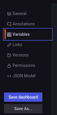 Selecting Variables in dashboard settings