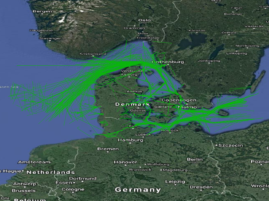 Ship trajectories after filtering